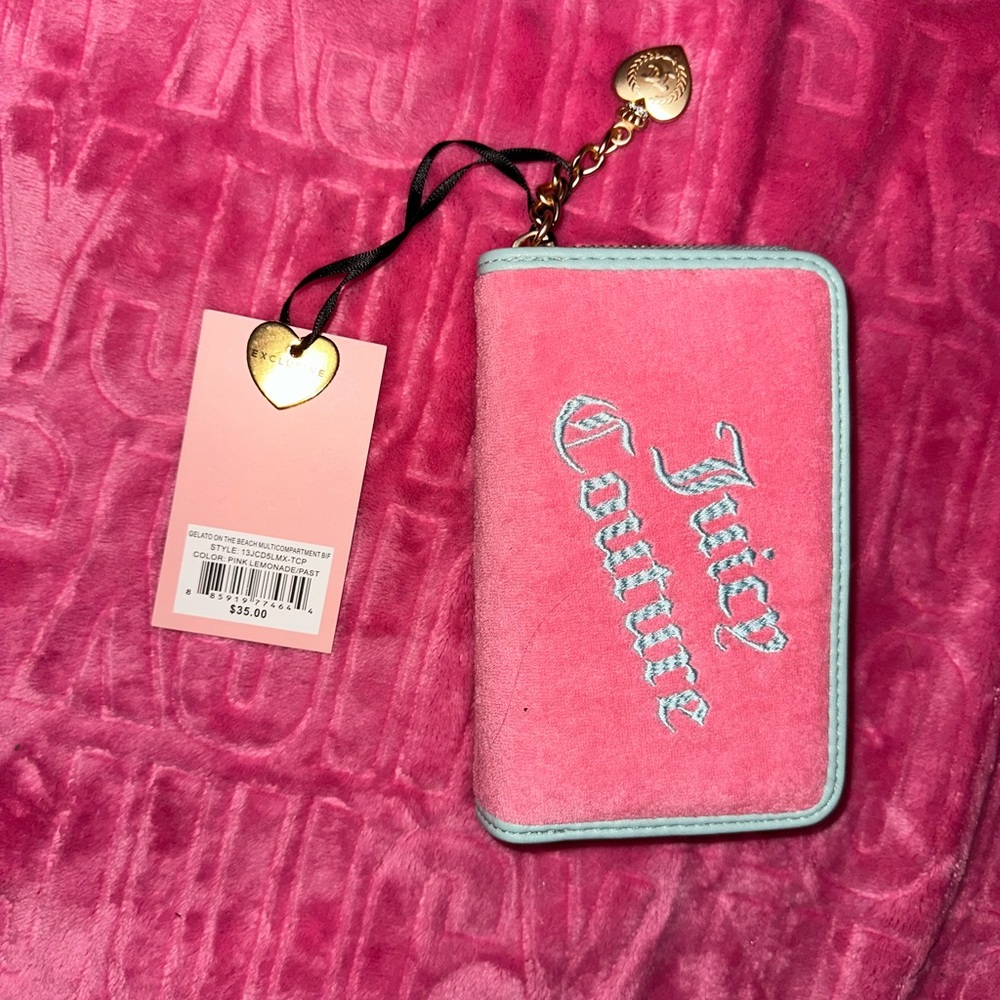 NWT Juicy Couture Gelato on the Beach Pink/Turq. Zip Wallet (CROSSPOSTED)